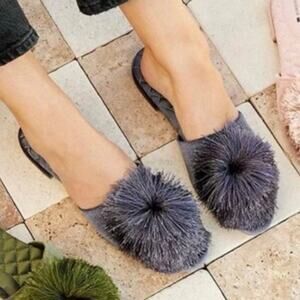 Birdies Songbird Quilted Mule Pom-Pom in Blue Steel Velvet